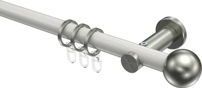 Produktbild von Interdeco Gardinenstange / Vorhangstange Weiß / Edelstahl-Optik, Typ Platon Luino (Kugel), 20 mm Ø 1-läufig, 240 cm
