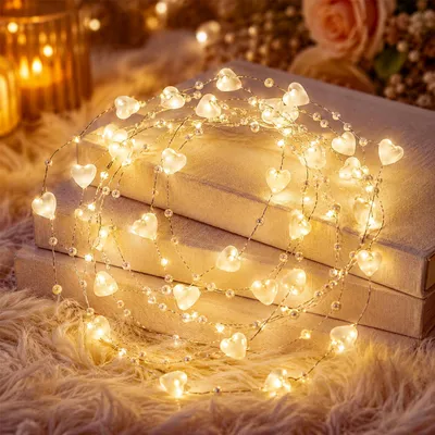 Productafbeelding van Lichtketting met hartkralen, 2 m, 20 leds, parelslingers