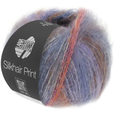Produktbild von Lana Grossa - Silkhair Print 25g 0405 jeans silbergrau rotviolett rost grau