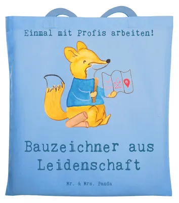 Produktbild von Mr. & Mrs. Panda Jutebeutel Bauzeichner Leidenschaft - Sky Blue - Geschenk, Laptoptasche, Schultasche, Beutel, Tote Bag, Tasche, Shopping