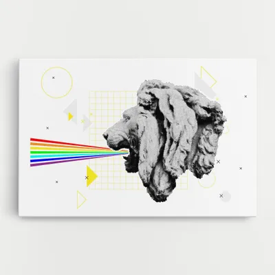 Produktbild von ARTHUB® Leinwandbild 80x120 cm, Lion Collage | Wohnzimmerdekoration, Hängende Bilder, Wanddekoration, Heimdekoration, Moderne, Collagen