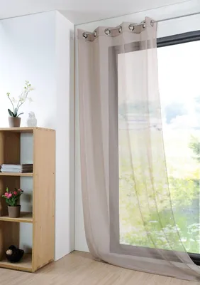 Produktbild von Fertiggardine Ösengardine einfarbig Voile Struktur taupe 135x260cm