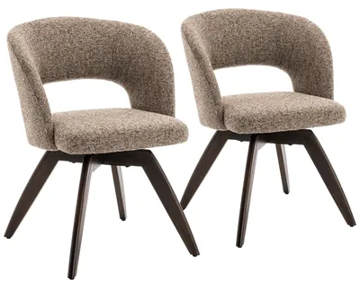 Image de Lot de 2 chaises en bois teinte noyer foncé et tissu chiné taupe HOLLY