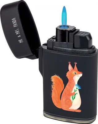 Produktbild von Mr. & Mrs. Panda sturmfeuerzeug Eichhörnchen Blume - Schwarz - Geschenk, Motivation Sprüche, Lachen, Zünder, Feuerzeuge, gasfeuerzeuge, Eichhorn, Spaß, Feuerzeug, Lustige