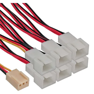 Produktbild von InLine Lüfter Adapterkabel, 3pol Molex Buchse an 6x 3pol Molex Stecker, 0,15 m, Mehrfarbig, 13 g, 100 mm, 140 mm, 12 mm