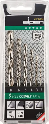 Immagine prodotto di Alpen HSS Cobalt Spiralbohrer kurz 2 - 8 mm 6-tlg Satz in Kunststoffkassette