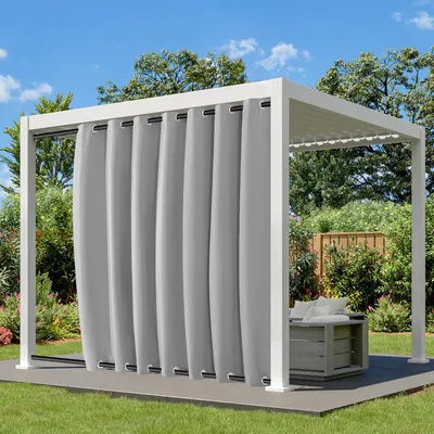 Produktbild von Outdoorvorhang mit Ösen Oben und Unten, Extra Breit Blickdicht Vorhänge Wasserdicht Wetterfest Gardinen für Balkon Pavillon, Grau, B254xH213cm