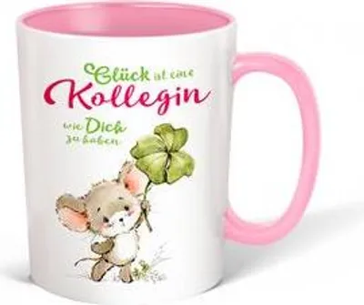 Produktbild von Trötsch Tasse Glück Kollegin weiß rosa: Kaffeetasse Teetasse Geschenkidee Geschenk (Keramiktasse / Glücksmaus)