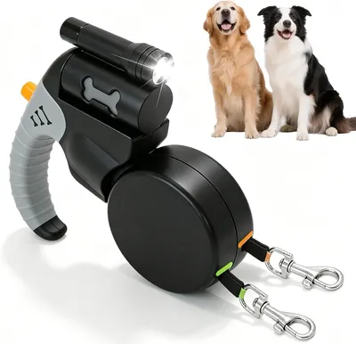 Imagen del producto de Correa extensible doble para perros, de 3 metros de longitud, reflectante, ideal para perros pequeños y medianos, con rotación de 360°