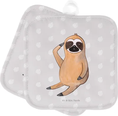 Produktbild von Mr. & Mrs. Panda Topflappen Faultier Vogel - Grau Pastell - Geschenk, Fragend, Topfuntersetzer, Morgenmuffel, Topflappenset, topfhalter, Genervt, Müde, Faultiere, Set