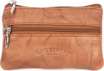 Produktbild von Schlüsseltasche Hellbraun Echt Leder Damen Herren Bag Street Schlüsselringe mit Reißverschluss Schlüsseletui