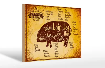 Produktbild von Holzschild Schwein 30x20cm Pork cuts organic Metzgerei