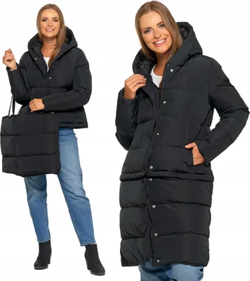Produktbild von Damen Winterjacke - lange Daunenjacke Größe S - 2-in-1 Jacke schwarz - abnehmbare Jacke
