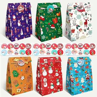 Imagen del producto de 48 bolsas de regalo de papel navideñas con pegatinas