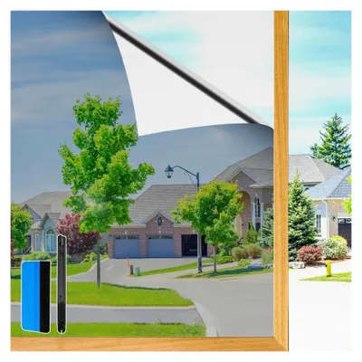 Produktbild von Fensterfolie Sonnenschutz Spiegelfolie Sichtschutz mit Montagematerial 44,5x200cm UV-Schutz Hitzeschutz Selbsthaftend von Innen Durchsichtig von Außen Blickdicht Silber