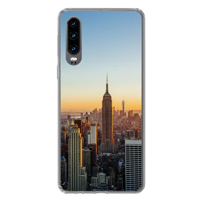 Produktbild von MuchoWow® Handyhülle Schutzhülle Hülle für Huawei P30 New York - Skyline - Sonnenuntergang Silikon Softcase Handy Hülle - Kartenbesitzer