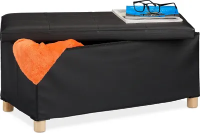 Produktbild von Relaxdays Sitzbank mit Stauraum, Kunstleder, gepolstert, Flur, Wohn- & Schlafzimmer, Truhenbank, 35x76x37 cm, schwarz