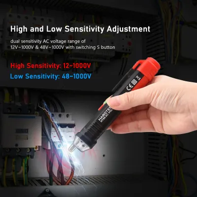 Obrázok produktu pre HABOTEST HT90 – Bezdotykový detektor striedavého napätia, prenosné inteligentné testovacie pero, 12V/48V – 1000V, dvojstupňová citlivosť, testovacia tyčinka v tvare pera s integrovanou baterkou
