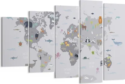 Produktbild von Bild auf Leinwand - Leinwandbild - 5 Teile - Karte die Welt Kontinente - 150x100cm - Wand Bild - Wanddeko - Wandbilder - Leinwanddruck - Bilder - Wanddekoration - Leinwand bilder - EG150x100-5033