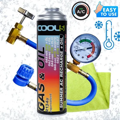Produktbild von Klimaanlagen-Kältemittel 2-in-1 + Nachfüllschlauch Cool5 R134a-Ersatz + Mikrofasertuch