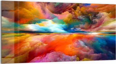 Produktbild von DEQORI Glasbild Echtglas 100x50 cm 'Gespiegelte Farbwolken' Wandbild Bild modern Deko
