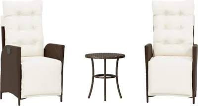 Produktbild von vidaXL 3-tlg. Bistro-Set mit Kissen Braun Poly Rattan