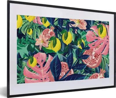 Produktbild von MuchoWow® Gerahmtes Poster Blumen - Früchte - Farben 60x40 cm - Poster mit Schwarzem Bilderrahmen Wandposter Rahmen Foto Bilder - Schlafzimmer - Plakat in Rahmen - Drucken