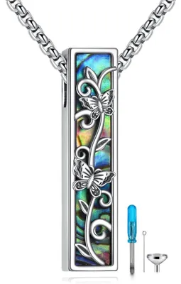 Produktbild von Urnen-Halskette Schmetterling 925 Sterling Silber Kremationsschmuck für Asche Erinnerung Damen Herren
