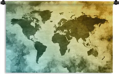 Produktbild von MuchoWow® Wandteppich Wandbehang Weltkarte - Grün - Blau 60x40 cm Tapisserie Dekoration Wandtuch - Wanddekorationen