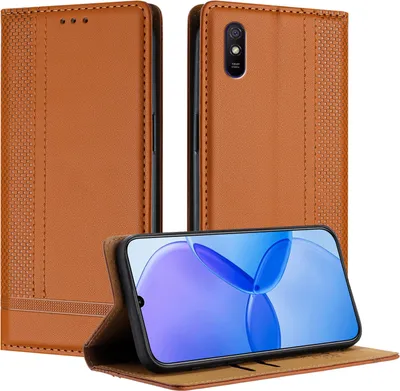 Produktbild von Handyhülle für Xiaomi Redmi 9A Leder Flip Klappbare Schutzhülle mit Standfunktion Braun