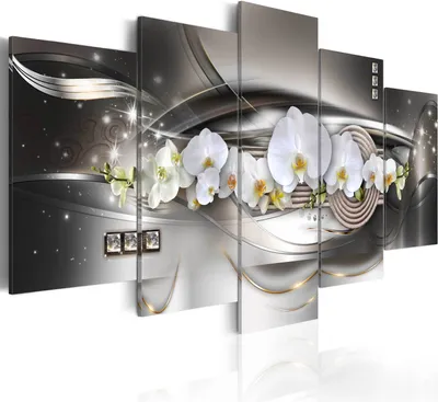 Image de Toiles 200 x 100 cm a-A-0056-b-n Toile intissé Toile 5 pièces Impression artistique moderne Tableaux muraux XXL Décoration murale Design Tableau mural ABSTRAIT FLEURS ORCHIDÉE