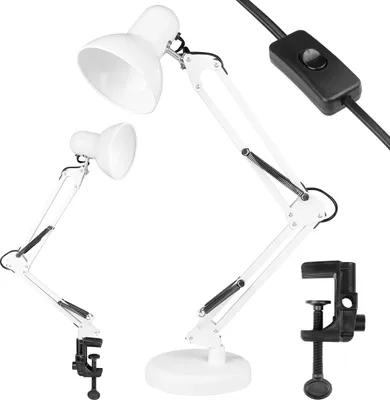 Produktbild von MasterLED Schreibtischlampe Lena E27 max 60W Weiß – Tischleuchte mit verstellbarem Arm, Klemme & Retro-Design - ideal für Büro, Studio, Nachttisch