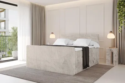 Produktbild von ALTDECOR Boxspringbett mit Fußteil - TOLO-Z KING 140x200 Cord - Creme - Komplett-Set mit H3 und H4 Matratzen und Topper, Polsterbett mit Bettkästen, Lattenrost, Bett mit Stauraum, Doppelbett, Boxbett