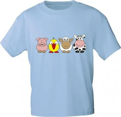 Produktbild von Kinder T-Shirt mit Print - Ferkel Vogel Schaf Kuh - 06982 - hellblau - Gr. 86-164 Größe - 98/104