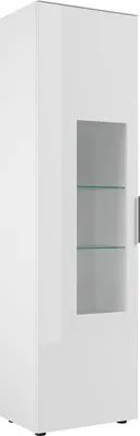 Produktbild von Vitrine - 55 x 197 cm - 1 Tür - Weiß matt - Weißglas - mit LED-Beleuchtung