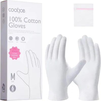 Obrázok produktu pre Bavlnené rukavice 6 párov, pre suchú pokožku, ekzém, kozmetické použitie, 100% bavlna, priedušné, opakovane