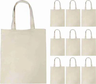 Image de 10PCS Sac en toile Sac à main Grande capacité Couleur solide Pliable Réutilisable Léger Sac à provisions Sac en tissu Sac fourre-tout