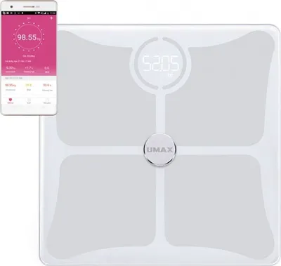 Produktbild von UMAX Smart Scale US10C/ 0,2 - 180 kg/ Bluetooth 4.0/ 14 Körperparameter/ Englisch/ Weiß