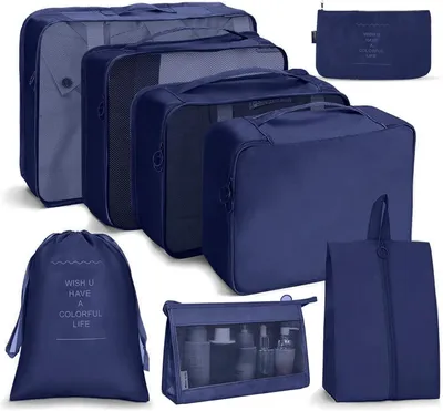 Produktbild von Koffer-Organizer-Set, 8-teilig, Packwürfel, wasserdichte Reisekleidersäcke, Packtaschen für Koffer, Packwürfel mit Kosmetiktasche, Schuhbeutel,