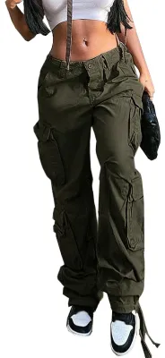 Produktbild von Cargo-Hose Damen, Y2K-Look – Weite Hose – Hohe Taille – Weite Beine – Mehrere Taschen – Atmungsaktive Baumwolle