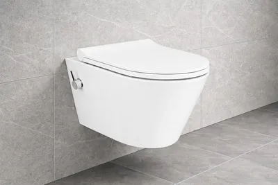 Produktbild von WC Spülrandlos Kurzform Wand Hänge WC Taharet Dusch-WC Toilette Softclose inkl . Armatur warm+kalt Anschluss 49 cm Kurzform Bidet-funktion Kreabad