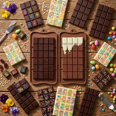 Produktbild von GKA 2 Stück Silikon Schokoladenform für Schokoladentafel Silikonform 48 Schokoladenstückchen brechbare Form Schokoriegel Schokoladenriegel Schokolade