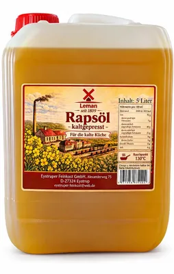 Produktbild von Rapsöl 100% kaltgepresst, 5 Liter Kanister, reines Rapsöl, Pflanzenöl