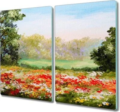 Produktbild von Coloray Schneidebrett Herdabdeckplatte 2x30x52 cm Kochplattenabdeckung Hackbrett Küchenbrett - Natur Blumen Baum