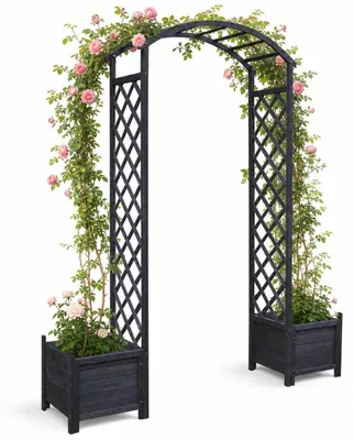 Immagine prodotto di Arco da giardino in legno - Arco per rampicanti - Nero - Con 2 fioriere