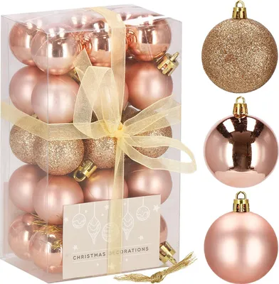 Produktbild von SPRINGOS Christbaumkugel Kunstkugel 30 Stück bruchsicher Weihnachtskugel Glitzer Matt Glanz Weihnachtsdeko Weihnachten (Rosegold)