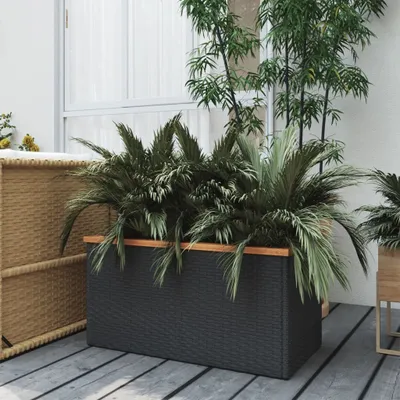 Image de The Living Store Bac à plantes noir 80x40x40 cm Poly rotin