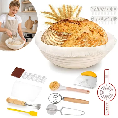 Produktbild von Gärkorb Brot Set, Gärkörbchen zum Brotbacken, Brot Backen Zubehör, Gärkörbchen Rund für Anfänger