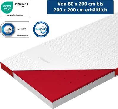 Produktbild von Genius eazzzy Matratzentopper, Premium, 9 cm Gesamthöhe (7 cm Zonenstützschaum & 2 cm Memory-Schaum), beheizbar, separat regelbar, für Boxspringbett, Silber