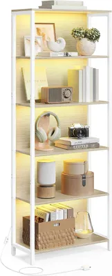 Imagen del producto de Estantería con iluminación LED - Estantería de pie con 6 estantes - Acero y aglomerado - 60 x 30,3 x 178,6 cm